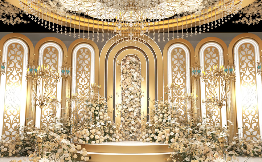 壤塘香槟色调婚礼堂效果展示